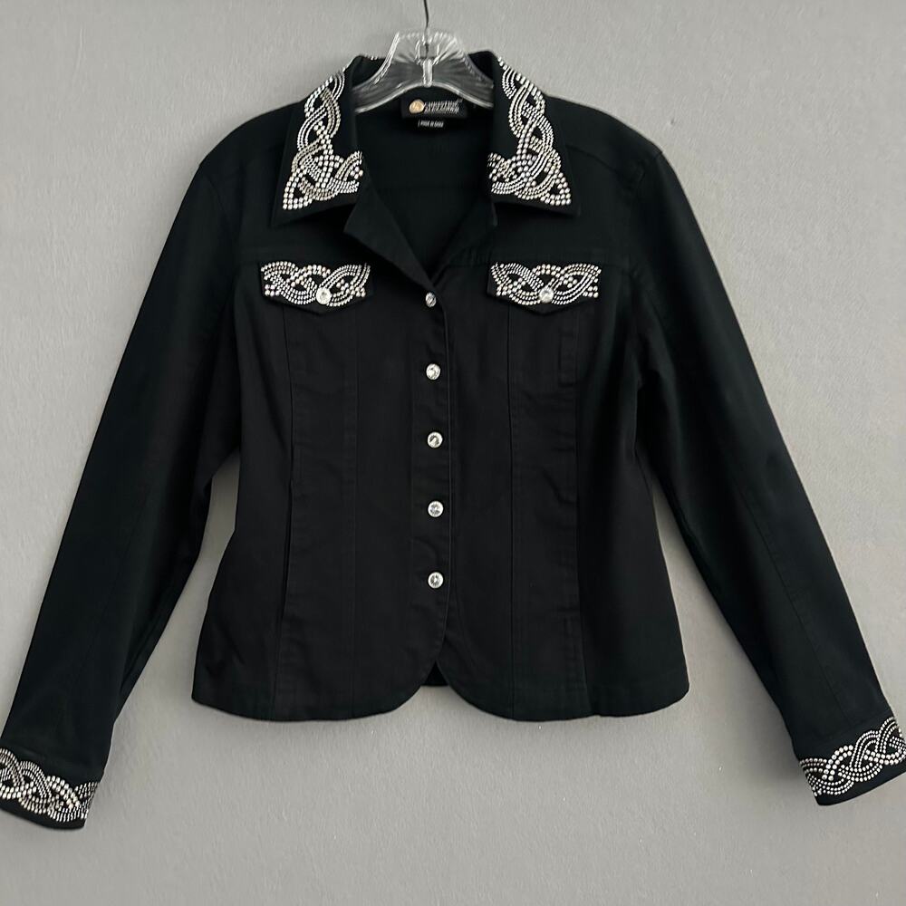 Christine Alexander Black Swarovski Crystal Studded Western Jacket Sz Medium